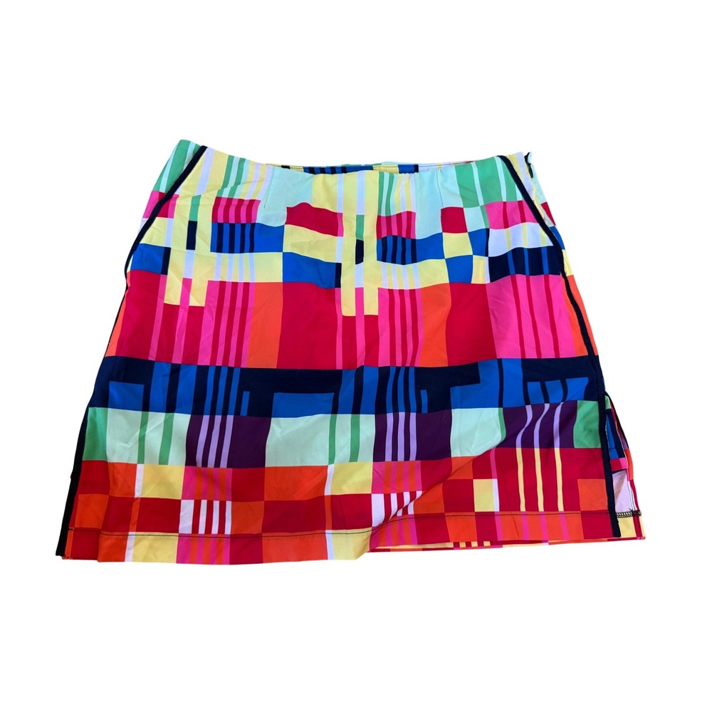 Rum Runner Multi Color Geometric Plaid Athletic Skort Rainbow Activewear Skirt
